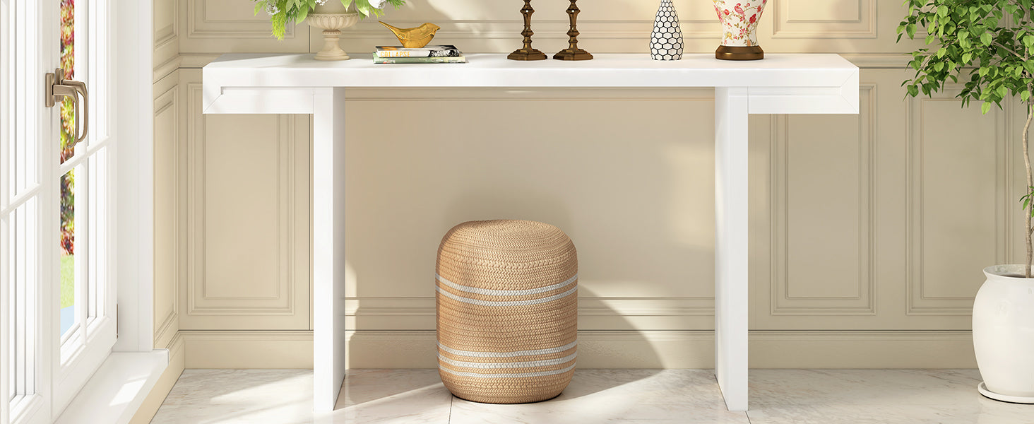 U-Style Large 60-Inch Console Table with Geometric Clean Lines Design,Stylish Entryway Table with Painted Finish and Adjustable Feet,Suitable for Living Room,Entryway,Hallway.