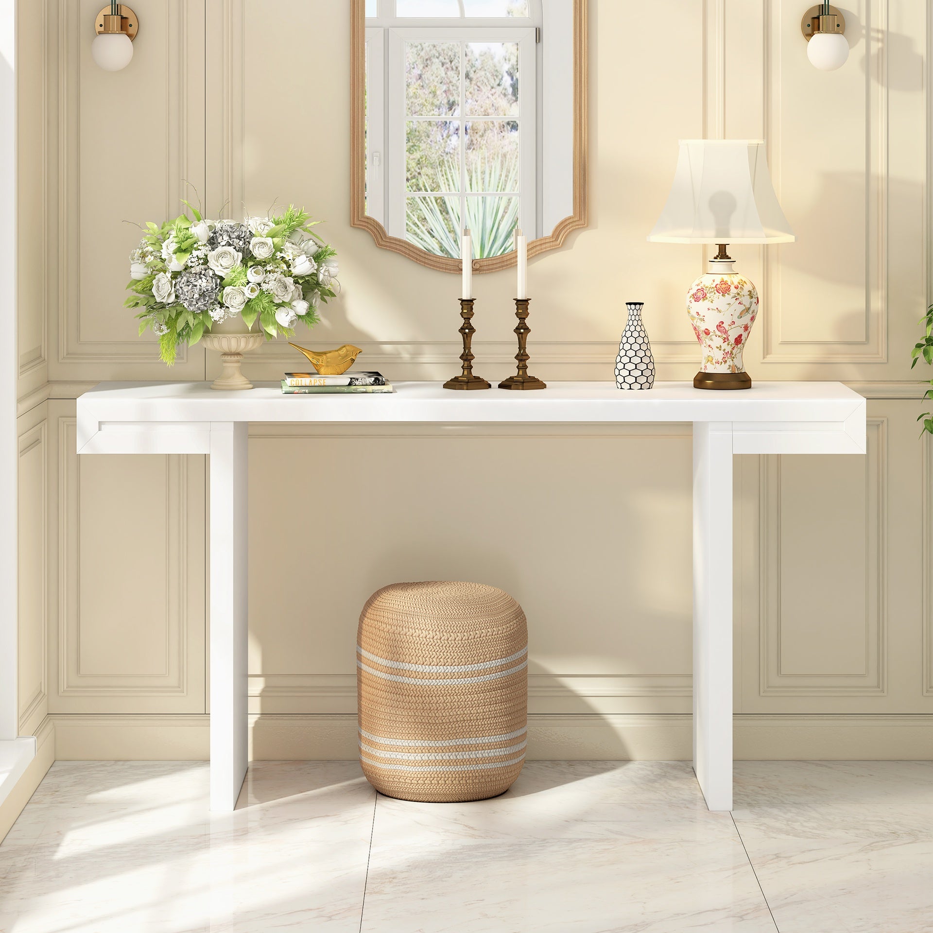 U-Style Large 60-Inch Console Table with Geometric Clean Lines Design,Stylish Entryway Table with Painted Finish and Adjustable Feet,Suitable for Living Room,Entryway,Hallway.