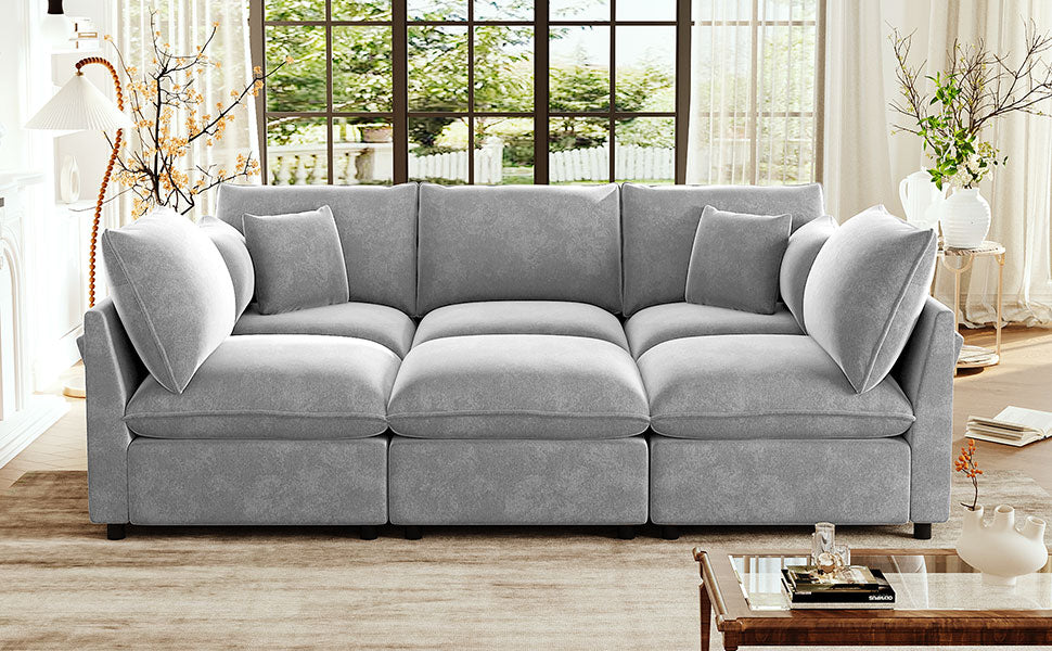 Modern Sectional Sofa Modular Sofa 93.7" U-shaped Sofa Couch Sofa Bed L-shaped Sofa with a Movable Ottoman, Storage Armrests and USB Ports, Grey