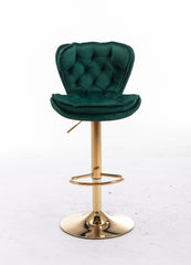 Set of 2  Bar Stools,with Chrome Footrest and Base Swivel Height Adjustable Mechanical Lifting Velvet + Golden Leg Simple Bar Stool-Green