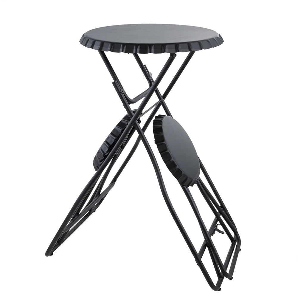57.5x23.6x39.8" Black Stowable Side Table and Two Seats