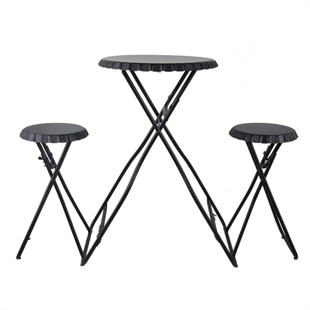 57.5x23.6x39.8" Black Stowable Side Table and Two Seats