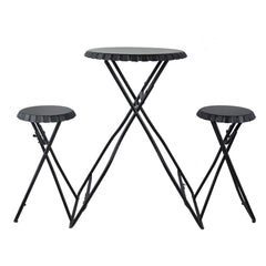 57.5x23.6x39.8" Black Stowable Side Table and Two Seats