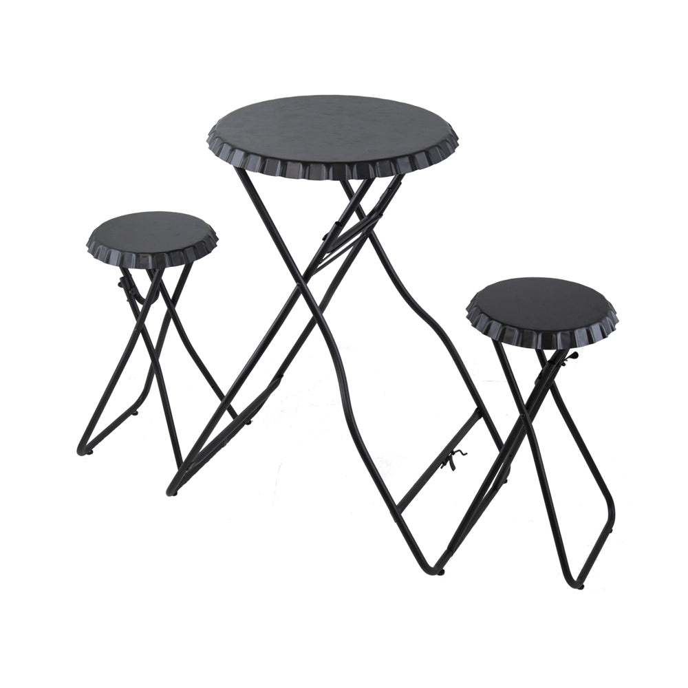 57.5x23.6x39.8" Black Stowable Side Table and Two Seats