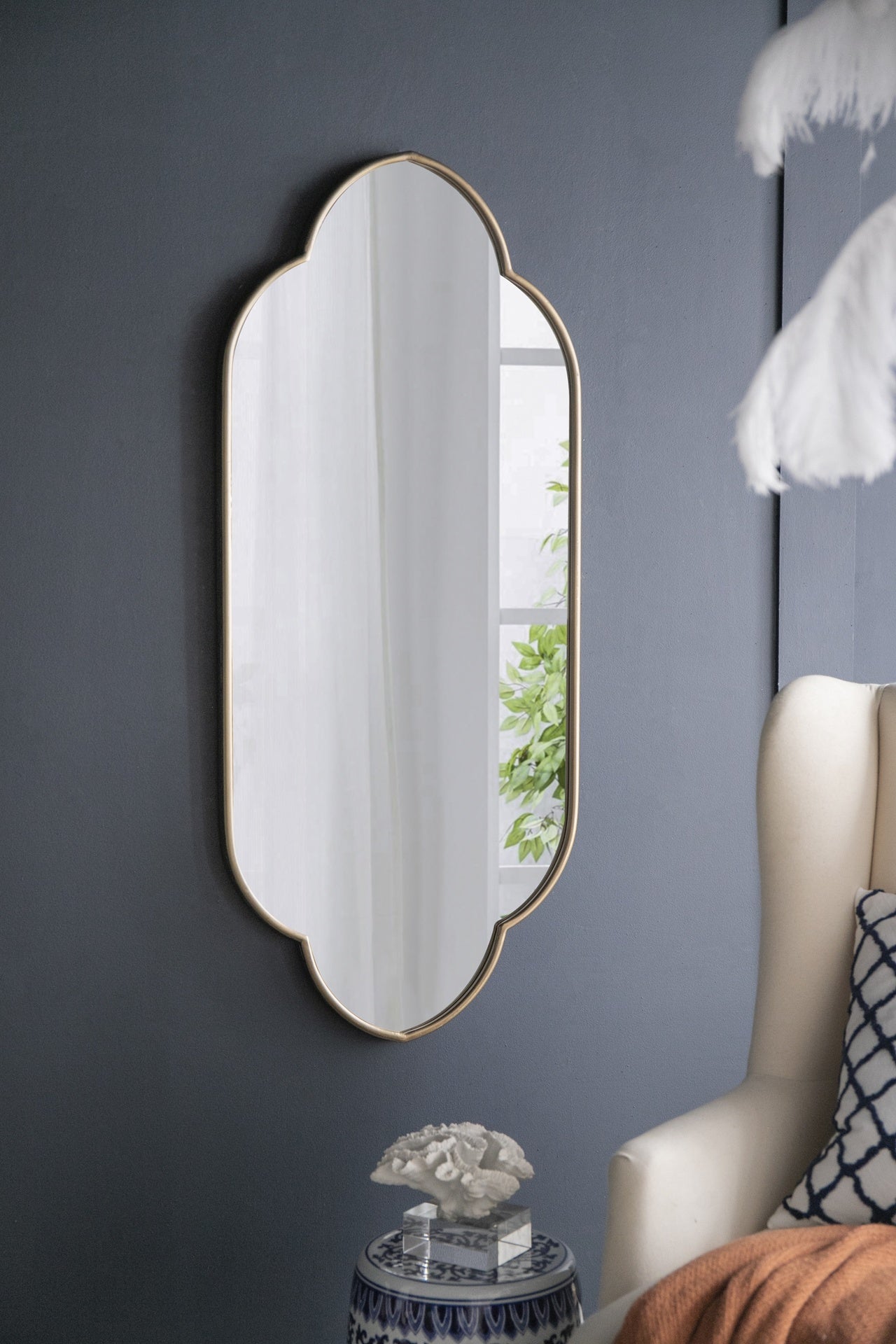 22.4x1x48" Champagne Gold Decorative Wall Mirror with Notched Edges