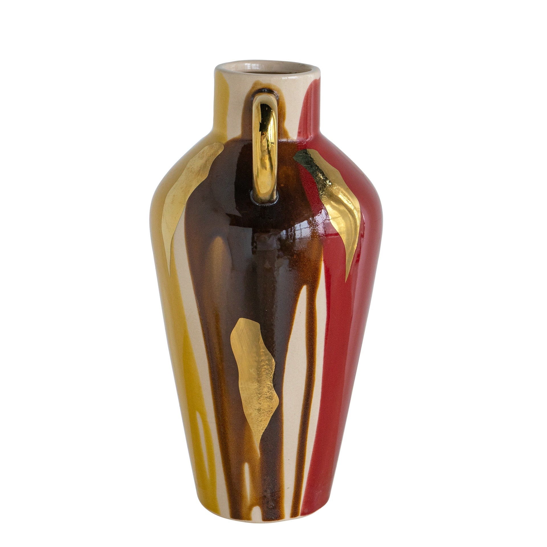 7.4x6.4x12.4" Ceramic Amphora Vase with Abstract Multicolored Finish