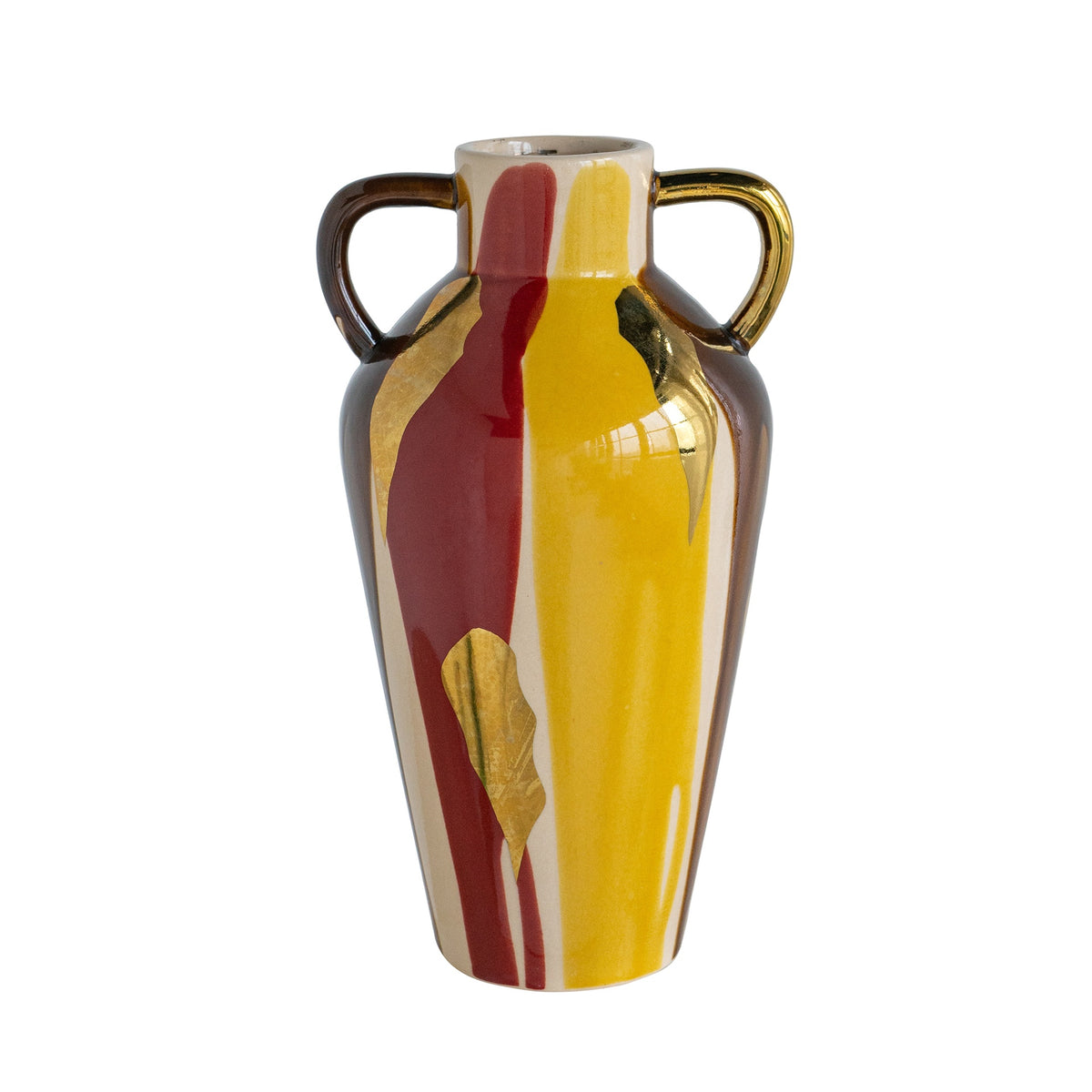 7.4x6.4x12.4" Ceramic Amphora Vase with Abstract Multicolored Finish