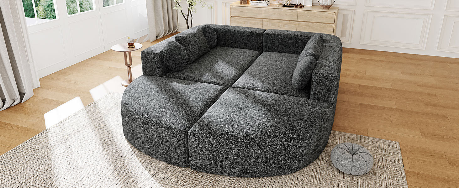 Boneless Couch Modular Sectional Sofa 114.9" Free-combined Sofa Couch Sofa Bed Compression Sofa with Deep Seating and Curved Design for Living Room, Black