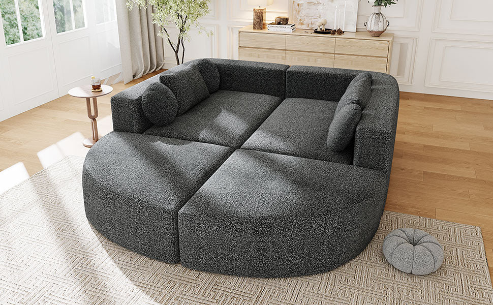 Boneless Couch Modular Sectional Sofa 114.9" Free-combined Sofa Couch Sofa Bed Compression Sofa with Deep Seating and Curved Design for Living Room, Black