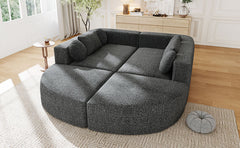 Boneless Couch Modular Sectional Sofa 114.9" Free-combined Sofa Couch Sofa Bed Compression Sofa with Deep Seating and Curved Design for Living Room, Black
