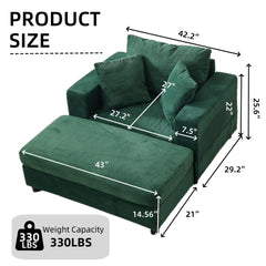 Chaise Lounge Chair with Removable Ottoman Accent Sofa Bed Upholstered Sleeper Couch Bed with Pillows, Modern Deep Seat Upholstered Armchair for Living Room, Bedroom