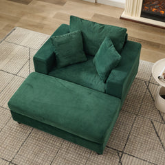 Chaise Lounge Chair with Removable Ottoman Accent Sofa Bed Upholstered Sleeper Couch Bed with Pillows, Modern Deep Seat Upholstered Armchair for Living Room, Bedroom