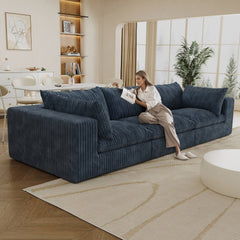 118.2" Cloud Sofa,Corduroy Fabric,Deep Seat Couches,Double-layer design,Removable  Cushion,No Assembly, DIY Combination for Living room, Bedroom,Conference room ,Apartment,Blue