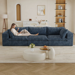 118.2" Cloud Sofa,Corduroy Fabric,Deep Seat Couches,Double-layer design,Removable  Cushion,No Assembly, DIY Combination for Living room, Bedroom,Conference room ,Apartment,Blue
