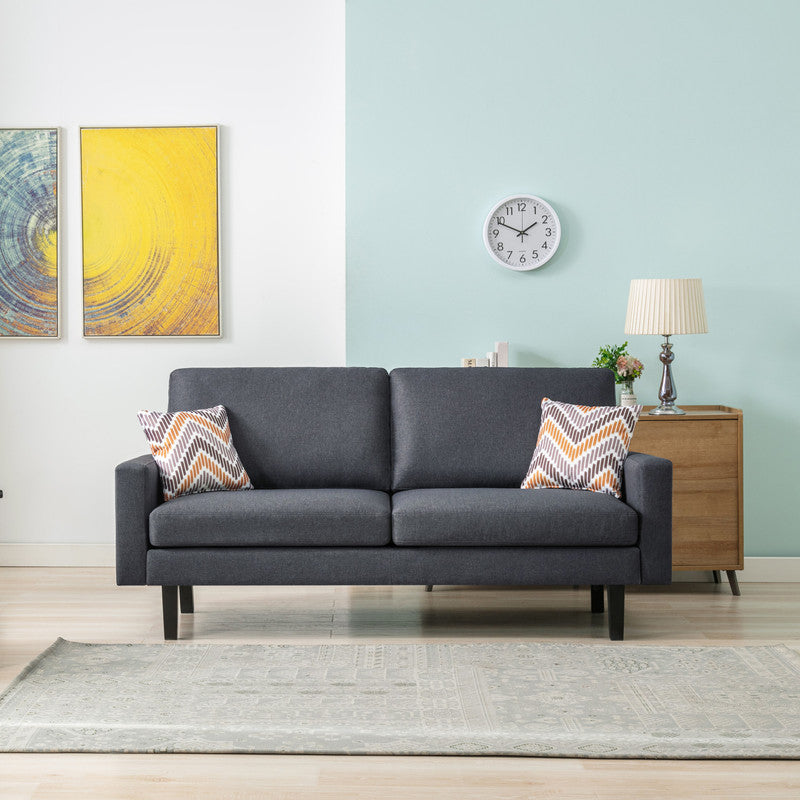 Bahamas 70" Dark Gray Linen Sofa with 2 Throw Pillows