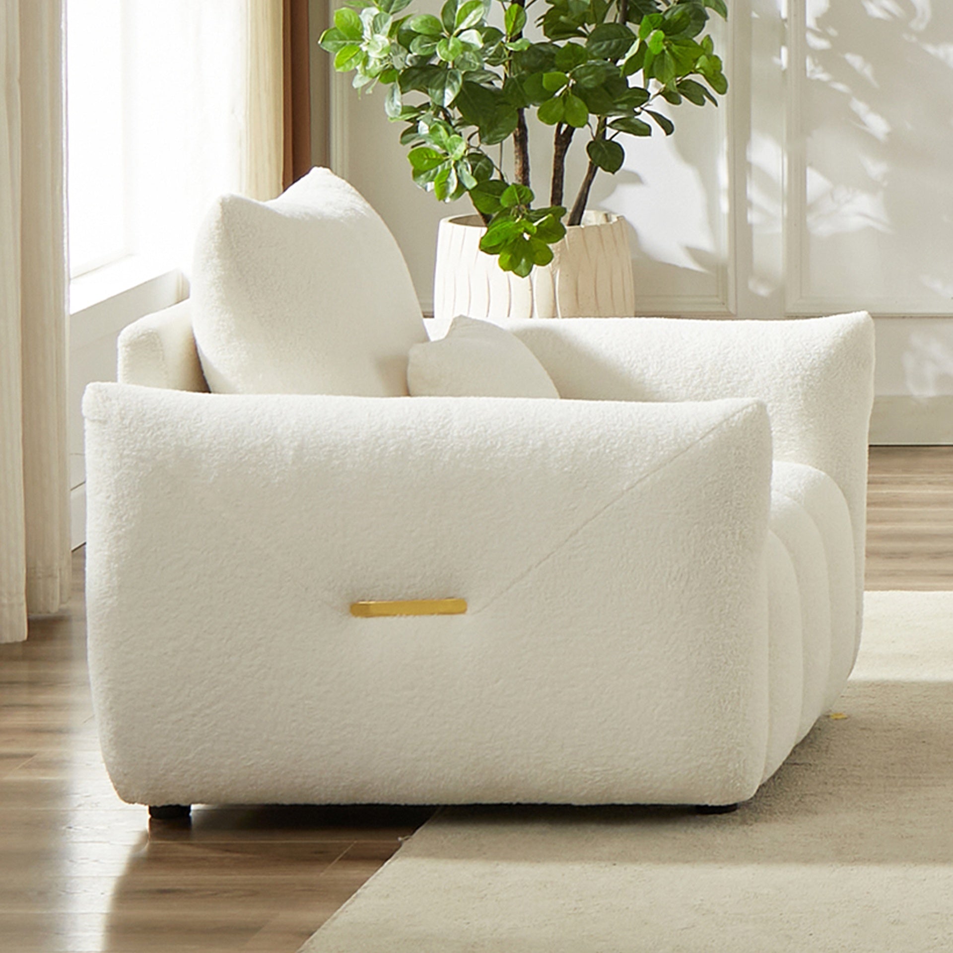 MH35.24''Teddy Fabric Sofa, Modern Lounge Chair, Upholstered with One Pillow for Apartment, Office, Living Room and Bedroom