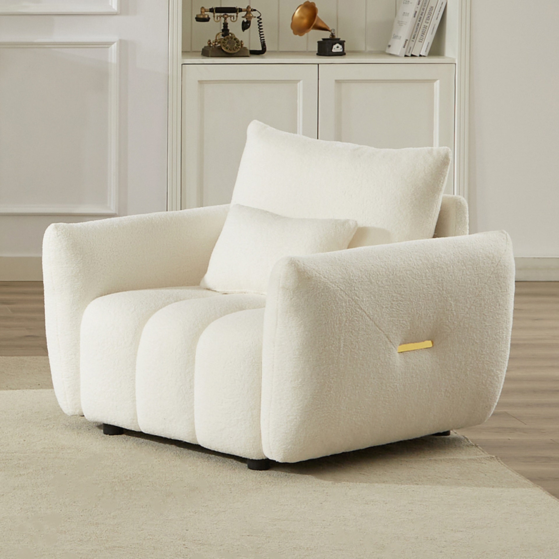 MH35.24''Teddy Fabric Sofa, Modern Lounge Chair, Upholstered with One Pillow for Apartment, Office, Living Room and Bedroom