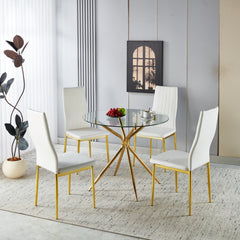 1+4,5pieces dining set, Table metal leg Mid-century Dining Table for 4-6 people With Glass  Table Top, Pedestal Dining Table, End Table Leisure Coffee Table.