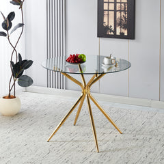 1+4,5pieces dining set, Table metal leg Mid-century Dining Table for 4-6 people With Glass  Table Top, Pedestal Dining Table, End Table Leisure Coffee Table.