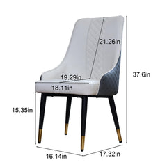 Modern PU Leather Dining Chairs – Ergonomic High-Back Kitchen Chairs with Carbon Steel Legs, Waterproof & Easy Clean, for Living Room, Restaurant, Office (Set of 2, Blue-White)