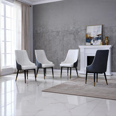 Modern PU Leather Dining Chairs – Ergonomic High-Back Kitchen Chairs with Carbon Steel Legs, Waterproof & Easy Clean, for Living Room, Restaurant, Office (Set of 2, Blue-White)