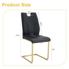 Black PU Dining Chair Set.Uniquely designed black dining chairs. PU material, paired with gold metal chair legs. Suitable for offices, restaurants, kitchens, conference rooms, etc.(Set of 4)