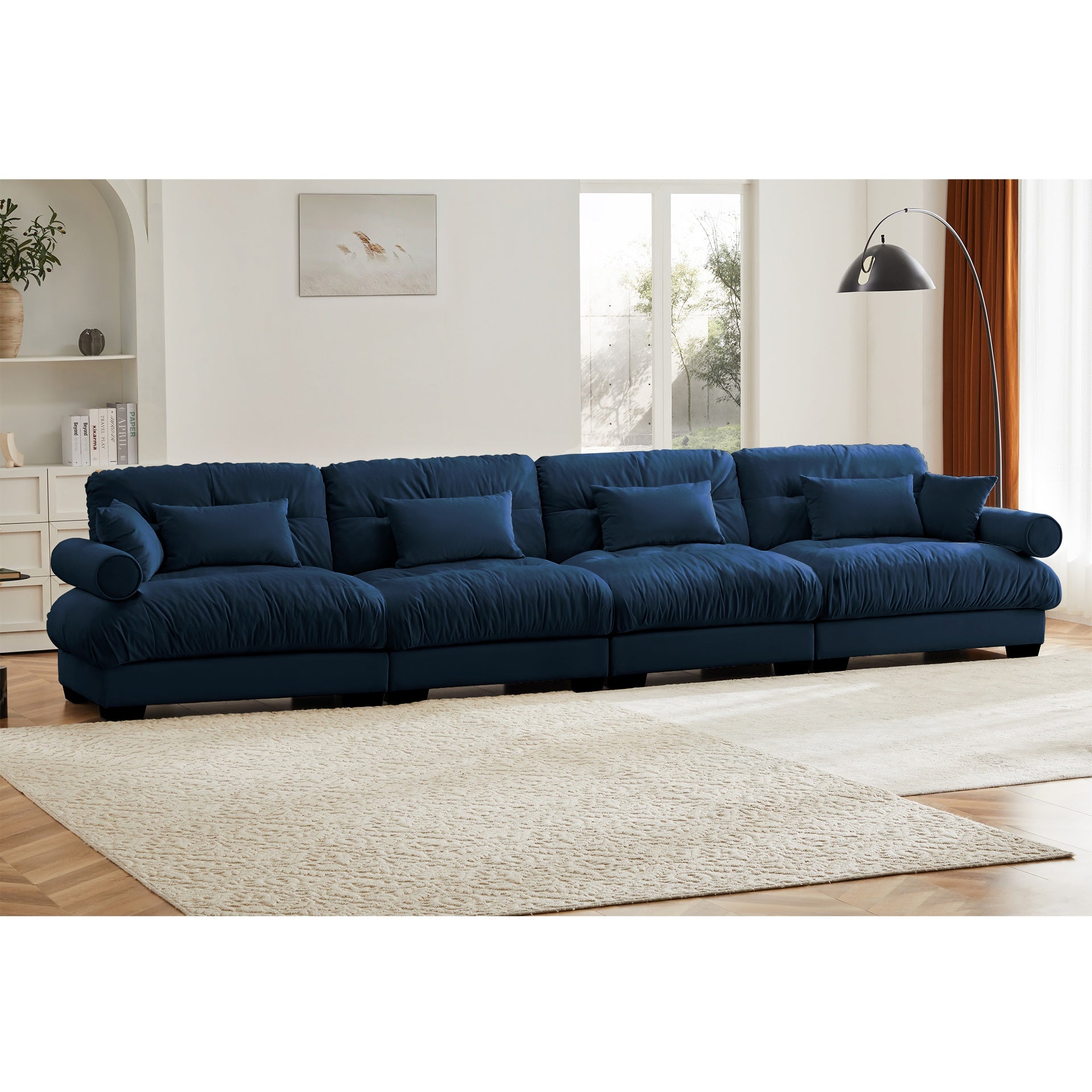 Super Comfort Oversized Modular Velvet Sectional Sofa Couch with Movable Ottoman,Corner Sectional with Bolstered Armrests, Deep Seat Cloud Couch, Convertible L Shaped Couch for Living Room Blue