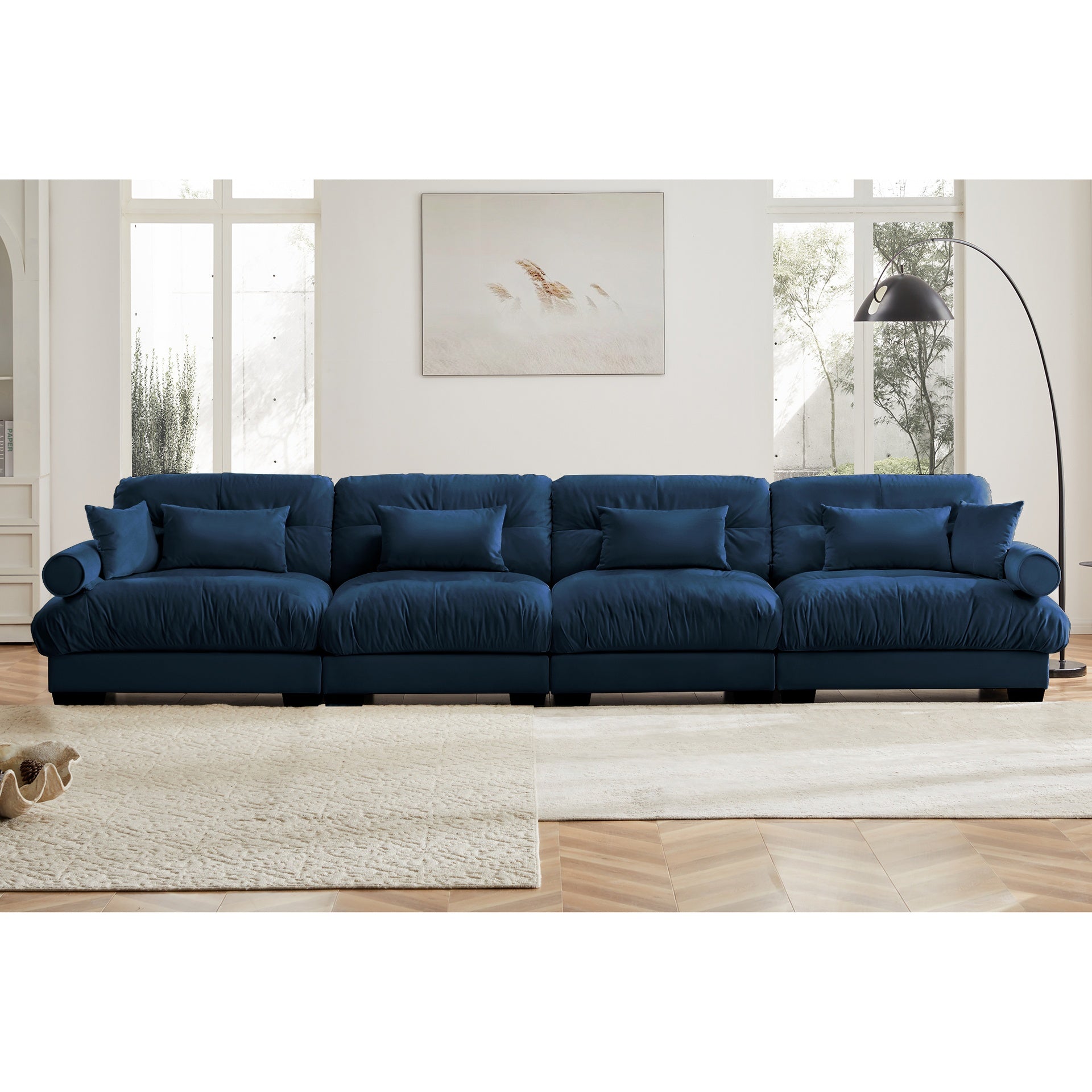 Super Comfort Oversized Modular Velvet Sectional Sofa Couch with Movable Ottoman,Corner Sectional with Bolstered Armrests, Deep Seat Cloud Couch, Convertible L Shaped Couch for Living Room Blue