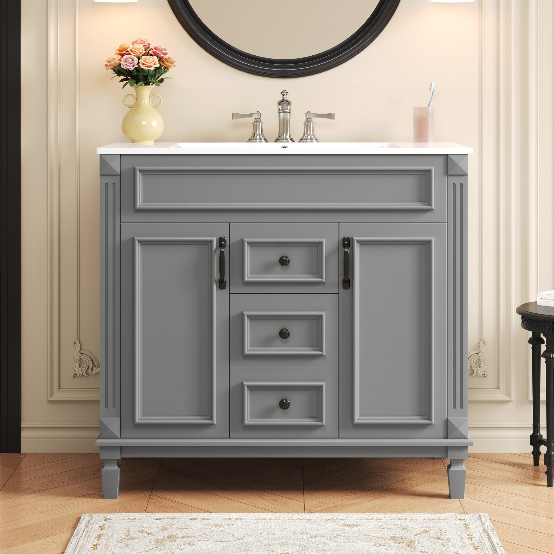 36'' Bathroom Vanity with Top Sink, Modern Bathroom Storage Cabinet with 2 Soft Closing Doors and 2 Drawers, Single Sink Bathroom Vanity