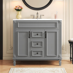 36'' Bathroom Vanity with Top Sink, Modern Bathroom Storage Cabinet with 2 Soft Closing Doors and 2 Drawers, Single Sink Bathroom Vanity