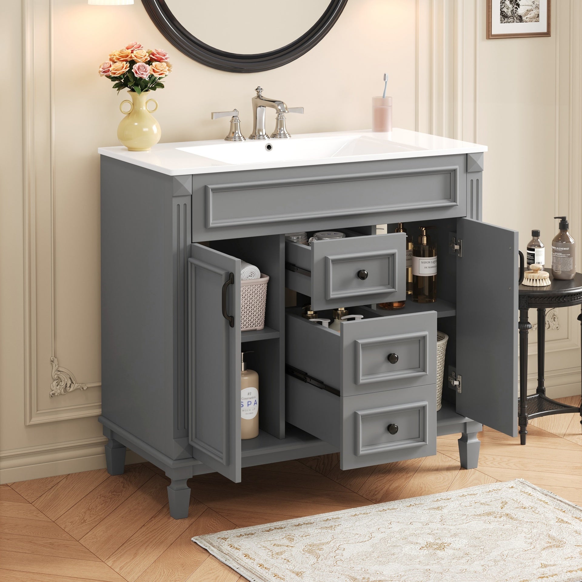 36'' Bathroom Vanity with Top Sink, Modern Bathroom Storage Cabinet with 2 Soft Closing Doors and 2 Drawers, Single Sink Bathroom Vanity