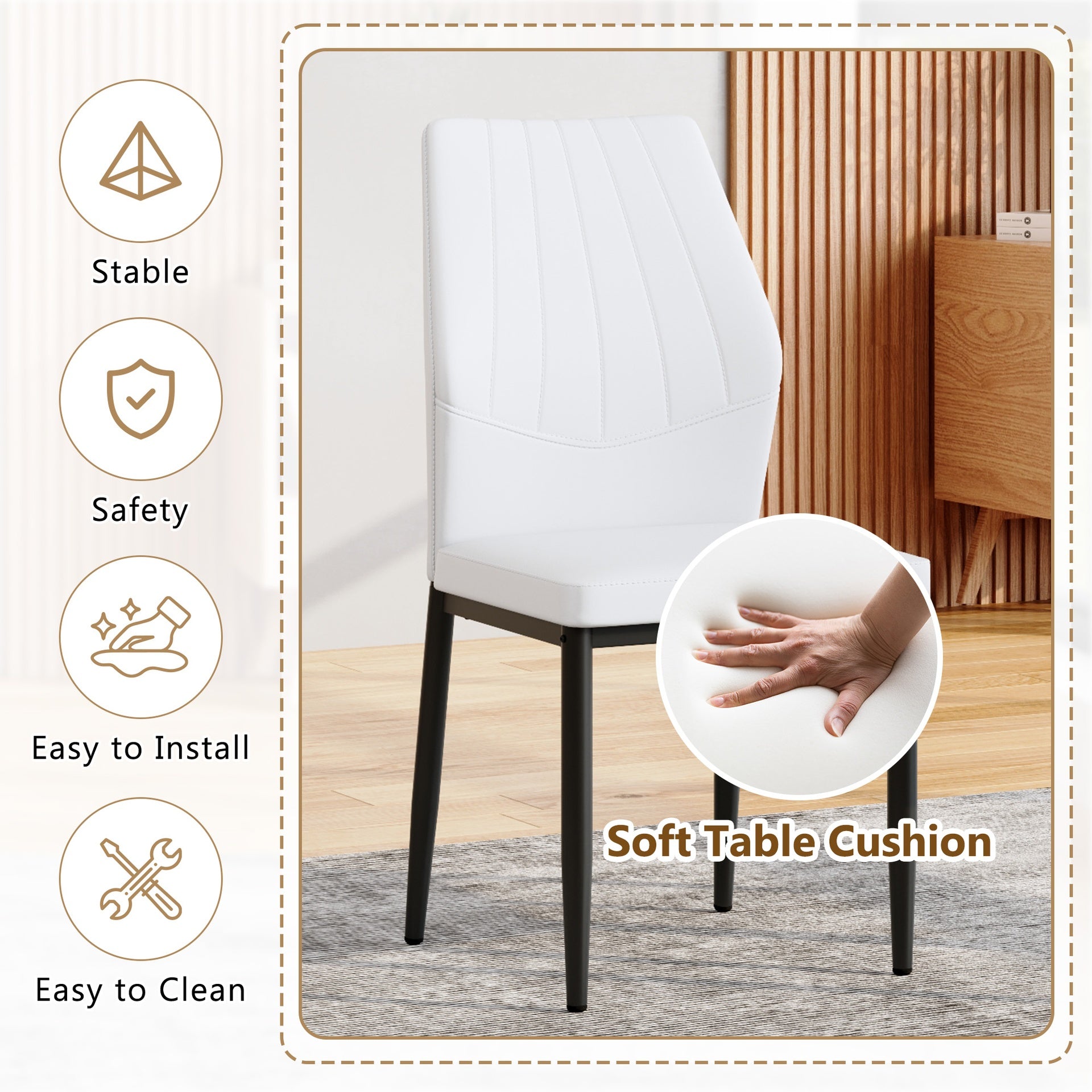 Set of 4 Black - and - White Dining Chairs, 37 inches High: Ergonomic PU Backrest, Combines Comfort and Style.Perfectly blends comfort and elegance, Injecting more comfort and style into dining time.