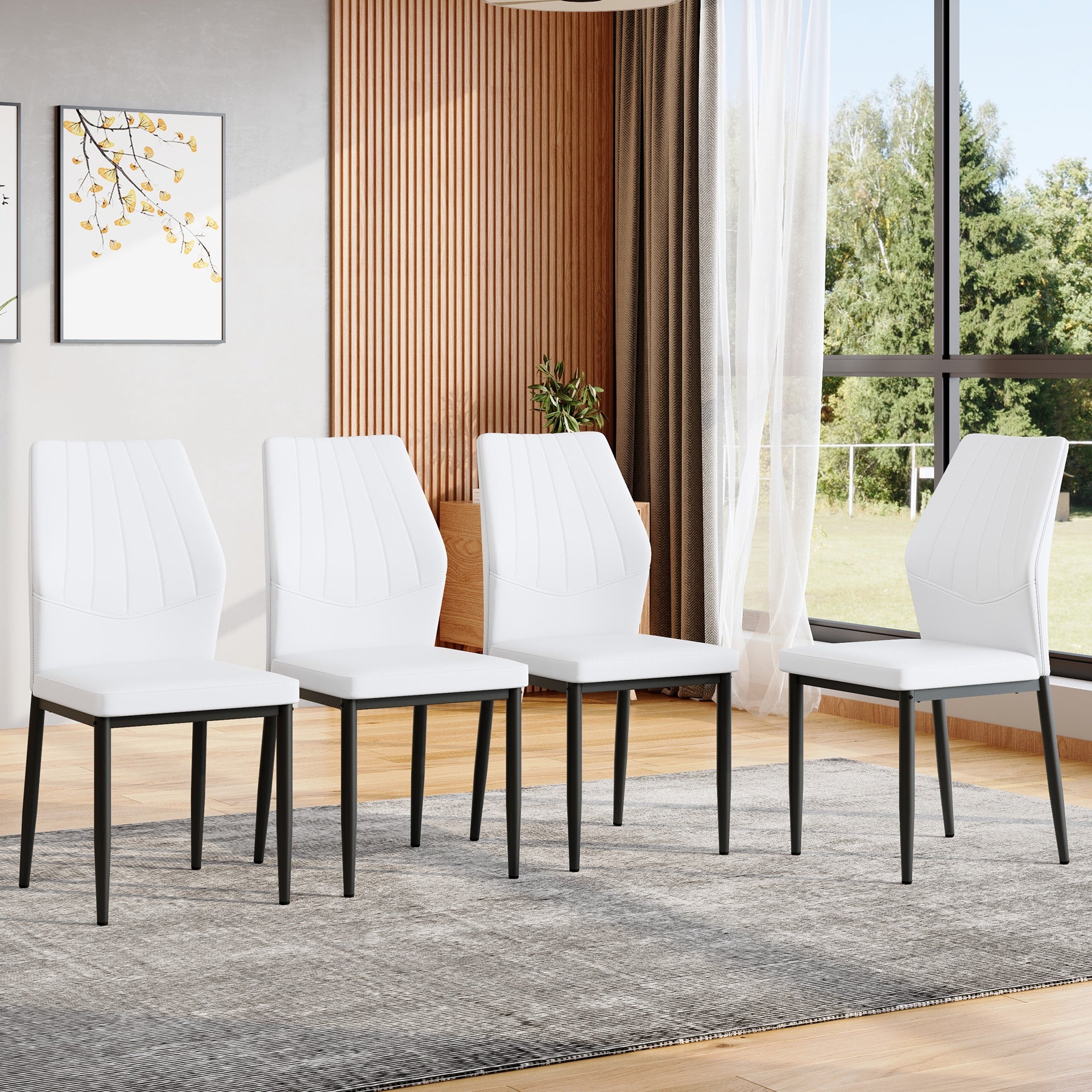 Set of 4 Black - and - White Dining Chairs, 37 inches High: Ergonomic PU Backrest, Combines Comfort and Style.Perfectly blends comfort and elegance, Injecting more comfort and style into dining time.