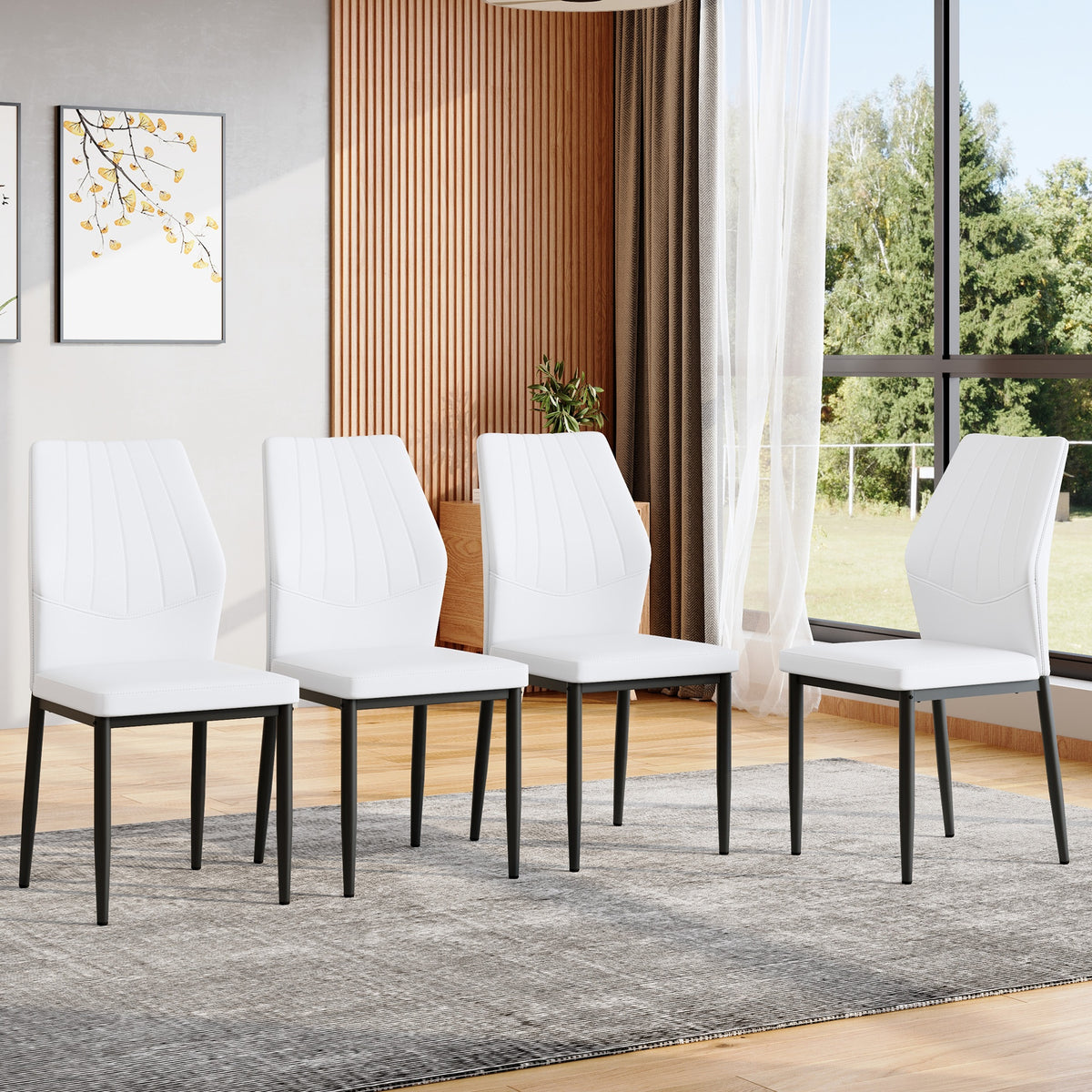 Set of 4 Black - and - White Dining Chairs, 37 inches High: Ergonomic PU Backrest, Combines Comfort and Style.Perfectly blends comfort and elegance, Injecting more comfort and style into dining time.