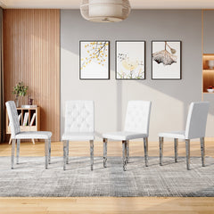4-pack white PU dining chairs: ergonomic buckle backrest, 35 inches high, silver metal legs,Combines Comfort and Texture.Perfectly suitable for family dining rooms,hotel banquet halls,etc.W1151P295715