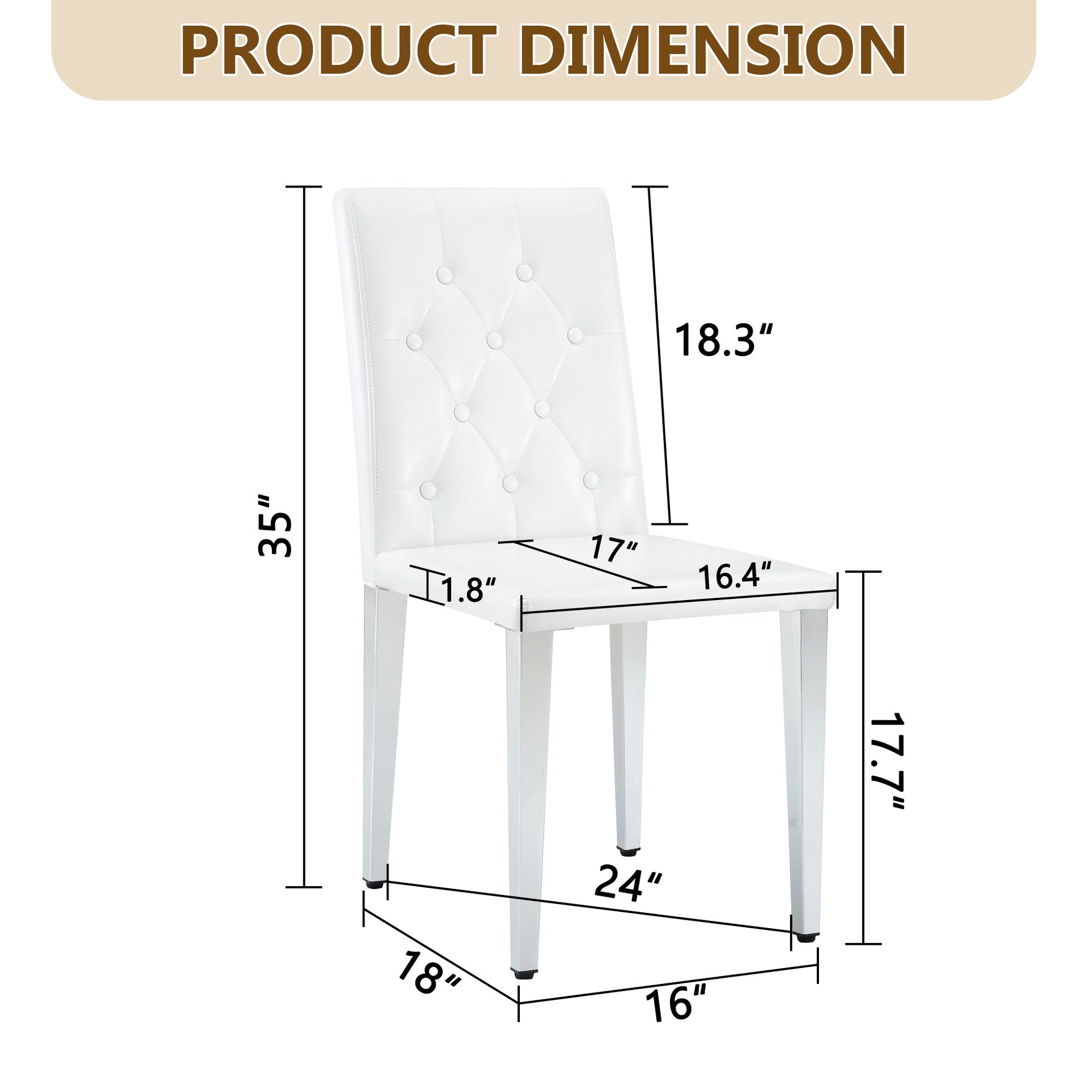 4-pack white PU dining chairs: ergonomic buckle backrest, 35 inches high, silver metal legs,Combines Comfort and Texture.Perfectly suitable for family dining rooms,hotel banquet halls,etc.W1151P295715