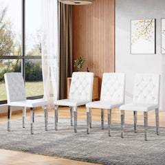 4-pack white PU dining chairs: ergonomic buckle backrest, 35 inches high, silver metal legs,Combines Comfort and Texture.Perfectly suitable for family dining rooms,hotel banquet halls,etc.W1151P295715
