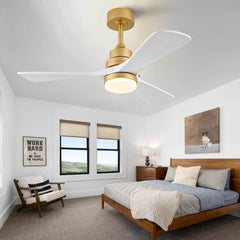 Hot sales 42 Inch Indoor Ceiling Fan With Dimmable LED Light 3 Solid Wood Blades Remote Control Reversible DC Motor