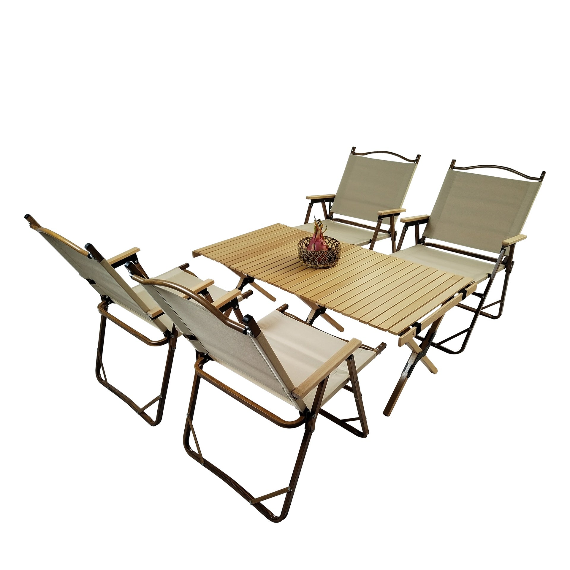 Multi-Function Foldable and Portable Dining Set, 1 Dining Table & 4 
Folding Chairs, Indoor and outdoor universal ,Natural