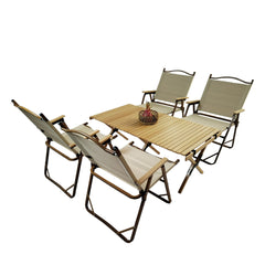 Multi-Function Foldable and Portable Dining Set, 1 Dining Table & 4 
Folding Chairs, Indoor and outdoor universal ,Natural