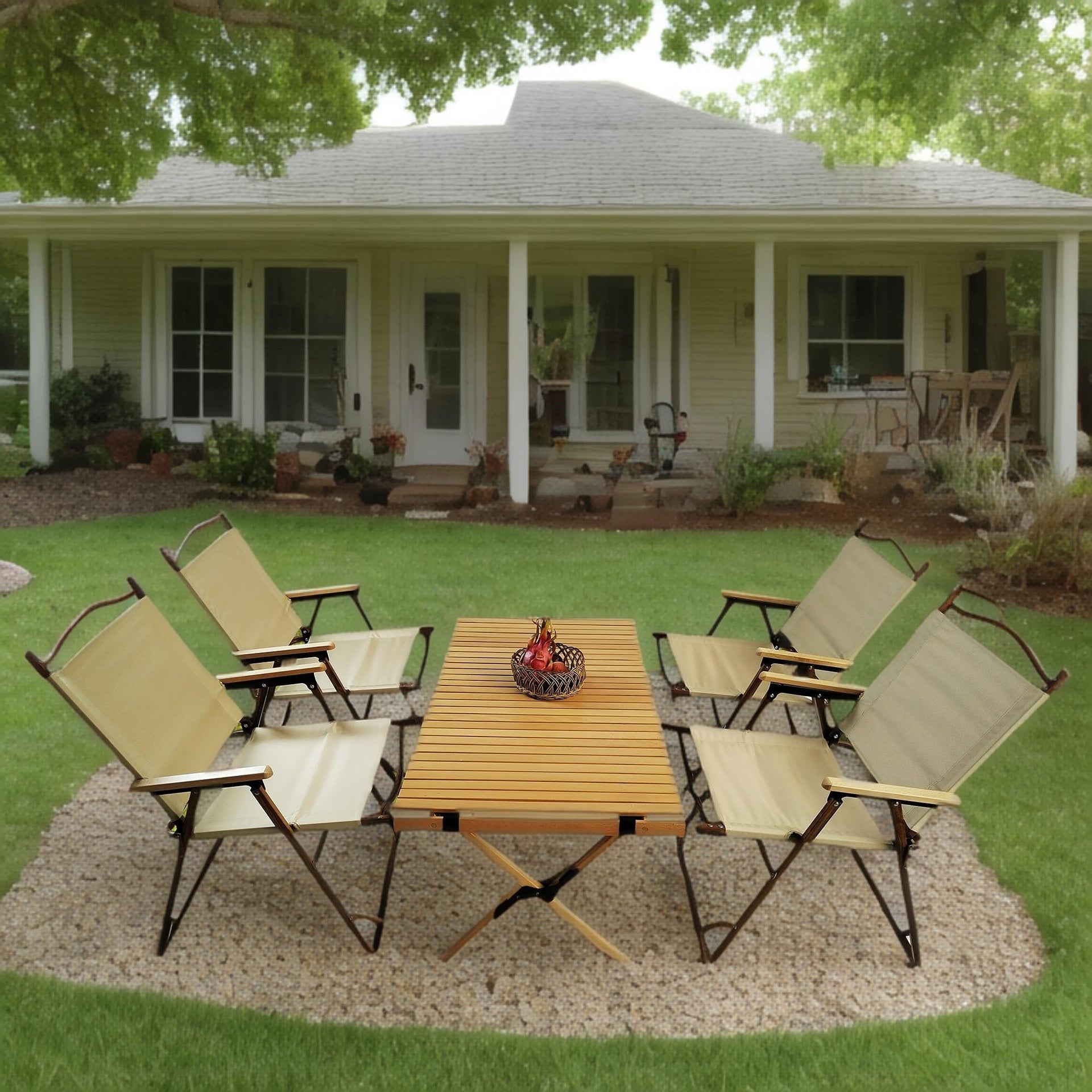 Multi-Function Foldable and Portable Dining Set, 1 Dining Table & 4 
Folding Chairs, Indoor and outdoor universal ,Natural