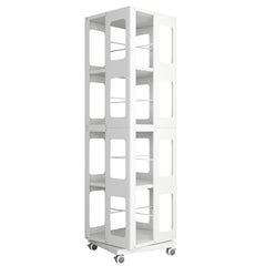 4-Tier All-Steel Rotating Bookshelf with 360° Wheels, Large Size Sturdy & Spacious Book Rack, New Style White Bookshelf,Easy Assembly