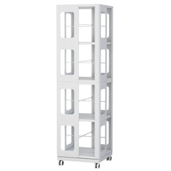 4-Tier All-Steel Rotating Bookshelf with 360° Wheels, Large Size Sturdy & Spacious Book Rack, New Style White Bookshelf,Easy Assembly