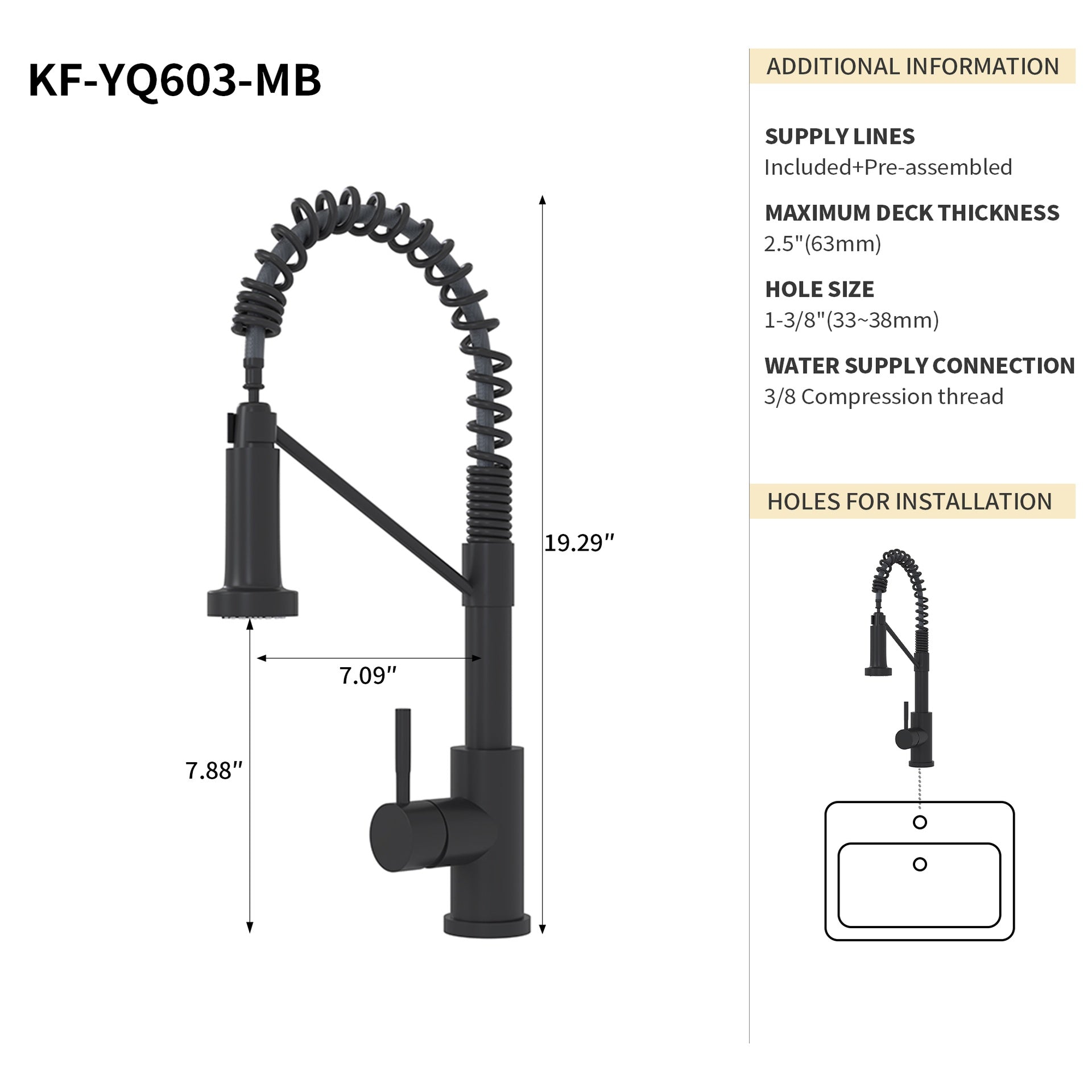 Bothwa Home CUPC Certified 19" Single Handle Kitchen Faucet (Matt Black Finish)