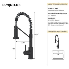 Bothwa Home CUPC Certified 19" Single Handle Kitchen Faucet (Matt Black Finish)