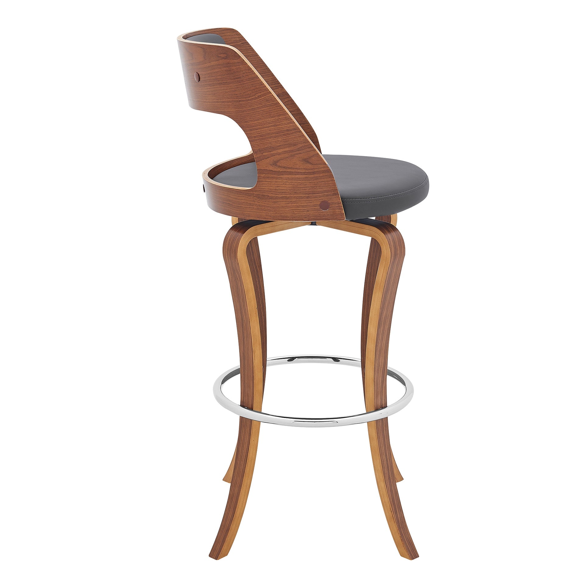Fiera 29" Swivel Gray Faux Leather and Walnut Wood Bar Stool