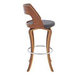 Fiera 29" Swivel Gray Faux Leather and Walnut Wood Bar Stool