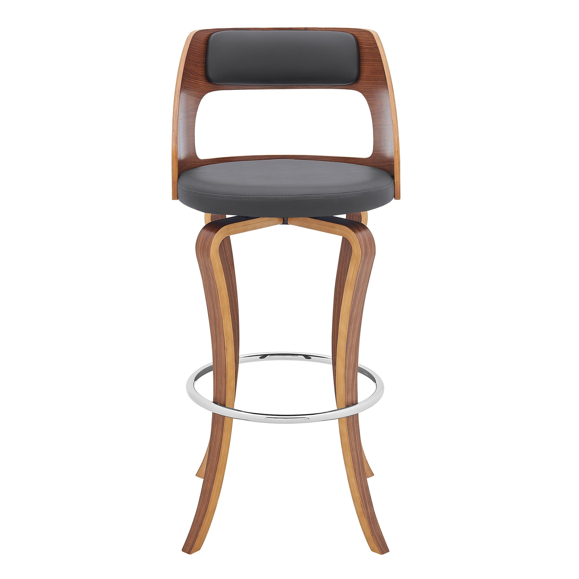 Fiera 29" Swivel Gray Faux Leather and Walnut Wood Bar Stool