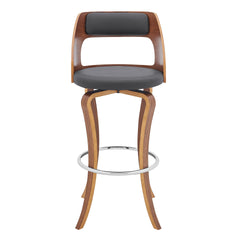 Fiera 29" Swivel Gray Faux Leather and Walnut Wood Bar Stool