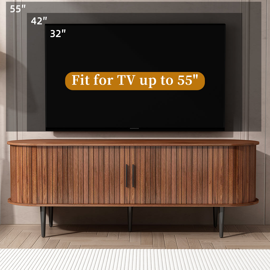 TV Stand, 55" Modern TV Console Table with Storage Compartment and Sliding Door, Gaming Entertainment Center with Cabinet for Living Room, Bedroom, Office (Walnut)